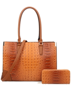 Croco Shopping Bag with Wallet CY-8712W BROWN